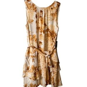 Express Floral Printed Metallic Sleeveless Ruffle‎ Rayon Tie Dress Medium NWT